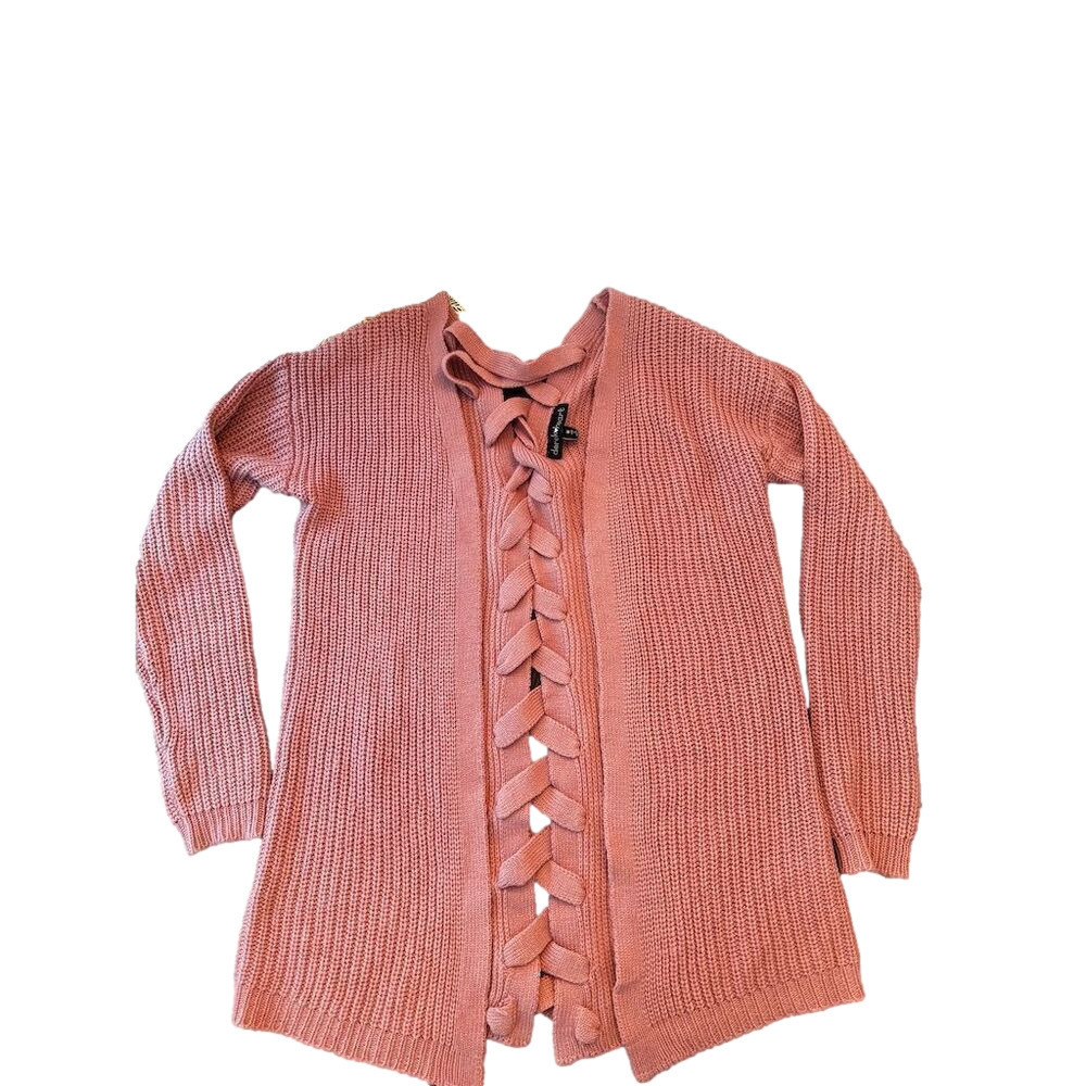 Derek Heart Women's Pink‎ Lace-Up Cardigan Sweater Size M